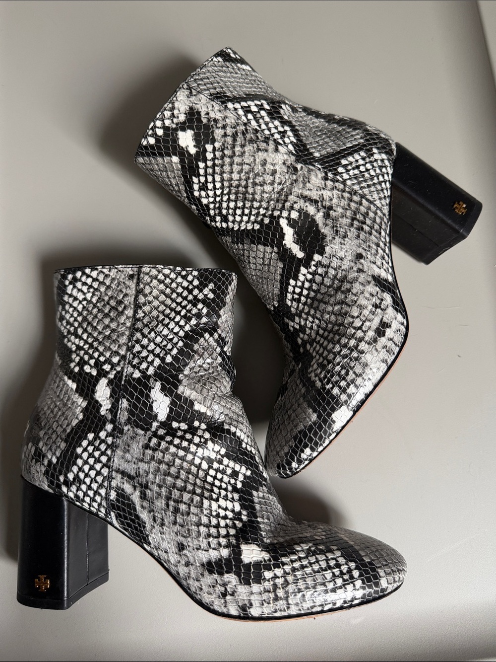 Tory Burch Snake-Print Ankle Boots - Black & White